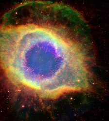 Helixnebulosan (NGC 7293), ibland kallad Guds öga, en stor planetarisk nebulosa i stjärnbilden Vattumannen. Kredit: NASA.